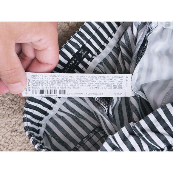 Zara Striped Paperbag Pants XS Black Belted Preppy Career Minimal Coastal Fall - Picture 6 of 6